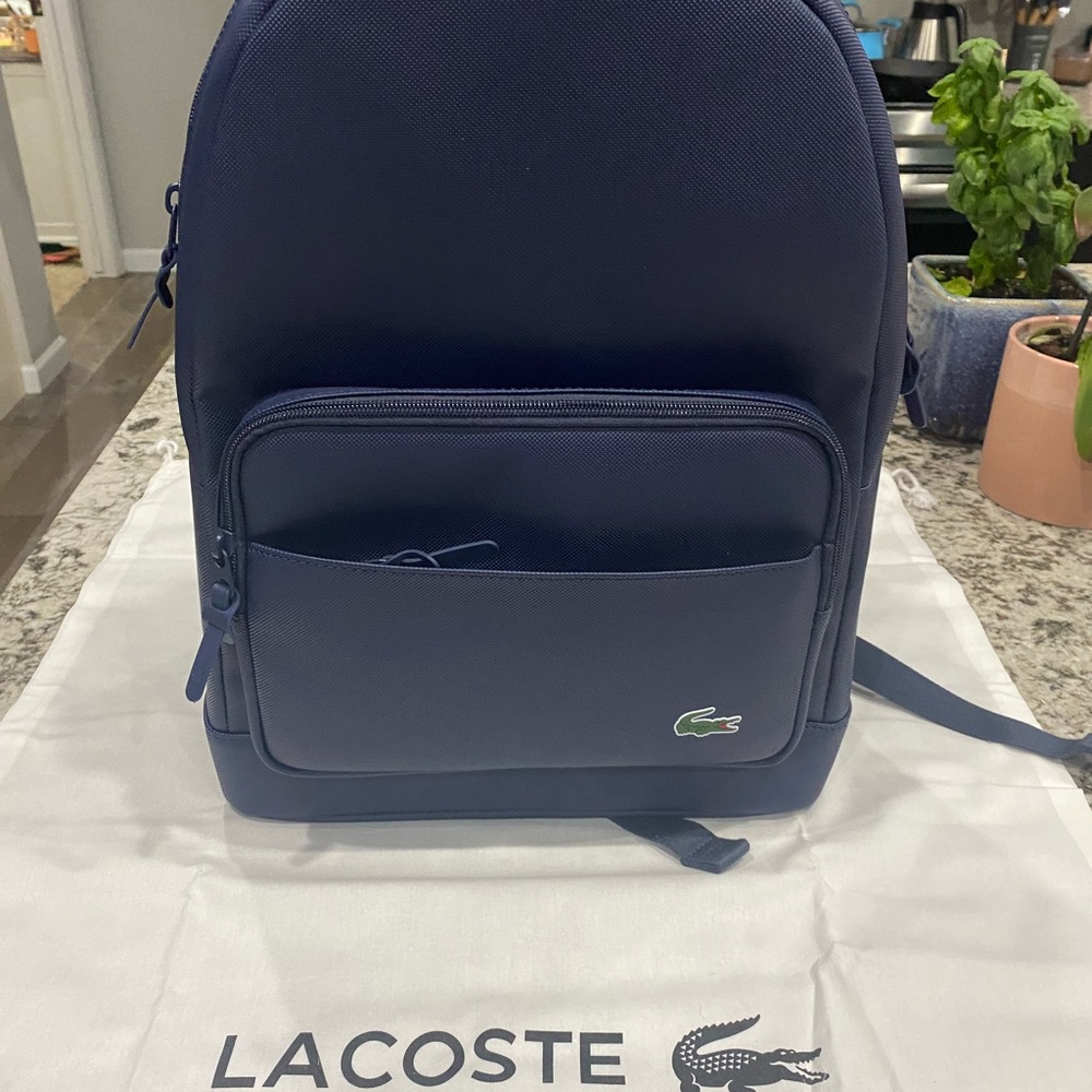 Lacoste, Navy Blue, big leather backpack BRAND NEW